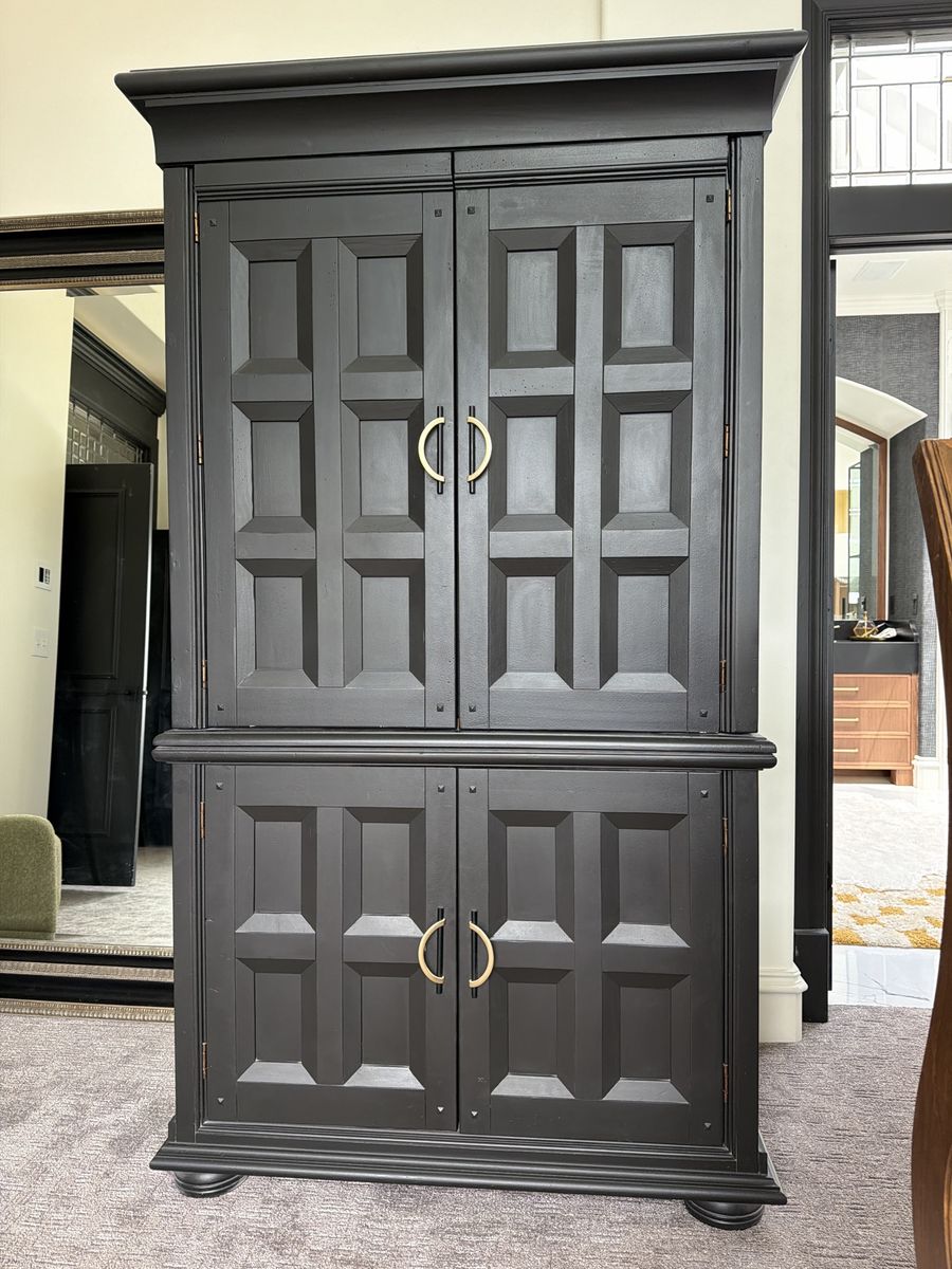 Black solid wood hutch with drawers and shelves