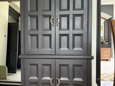 Black solid wood hutch with drawers and shelves