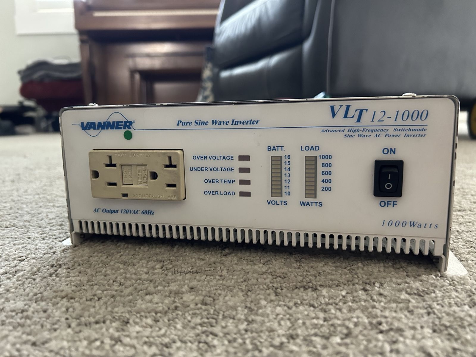 Vanner VLT 12-1000 Pure Sine Wave Inverter - 1000 Watts, 120VAC 60Hz Output