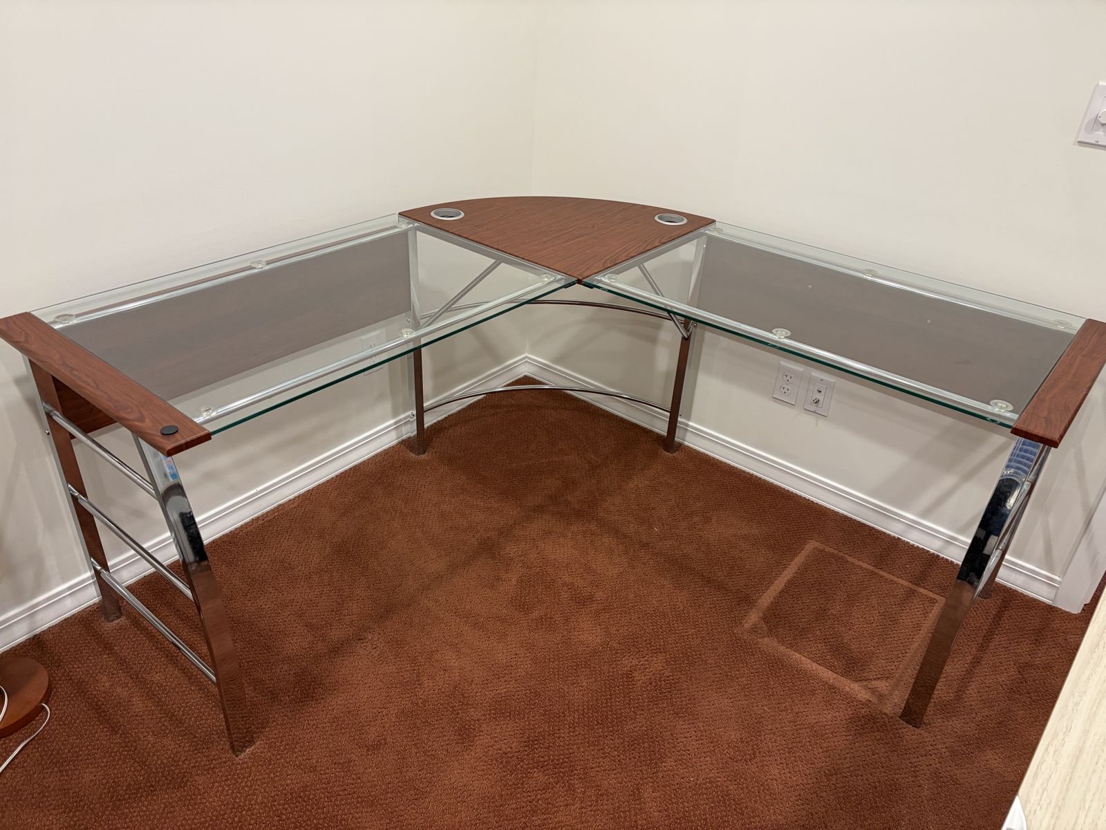 Modern L-Shaped Glass & Wood Corner Desk