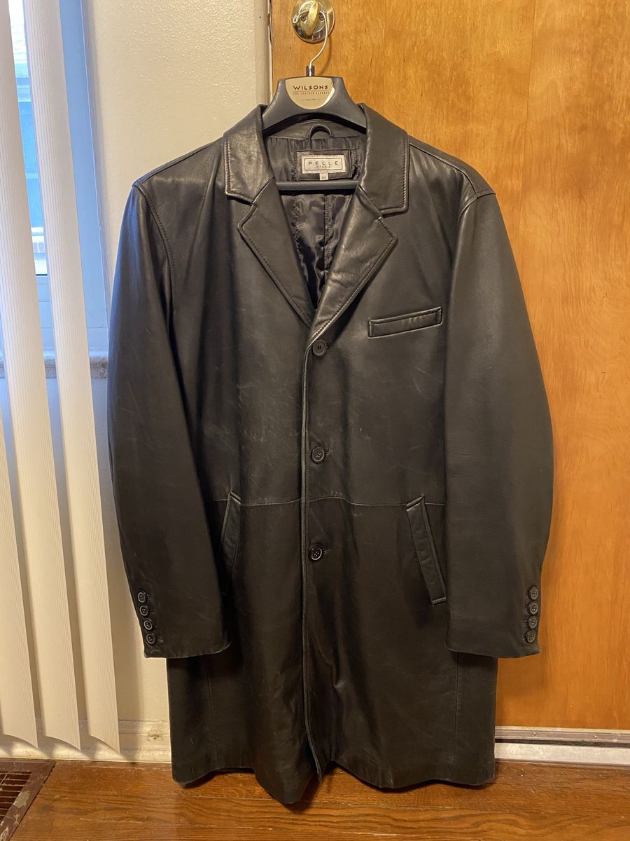 XXL Men’s LONG Black Leather Coat