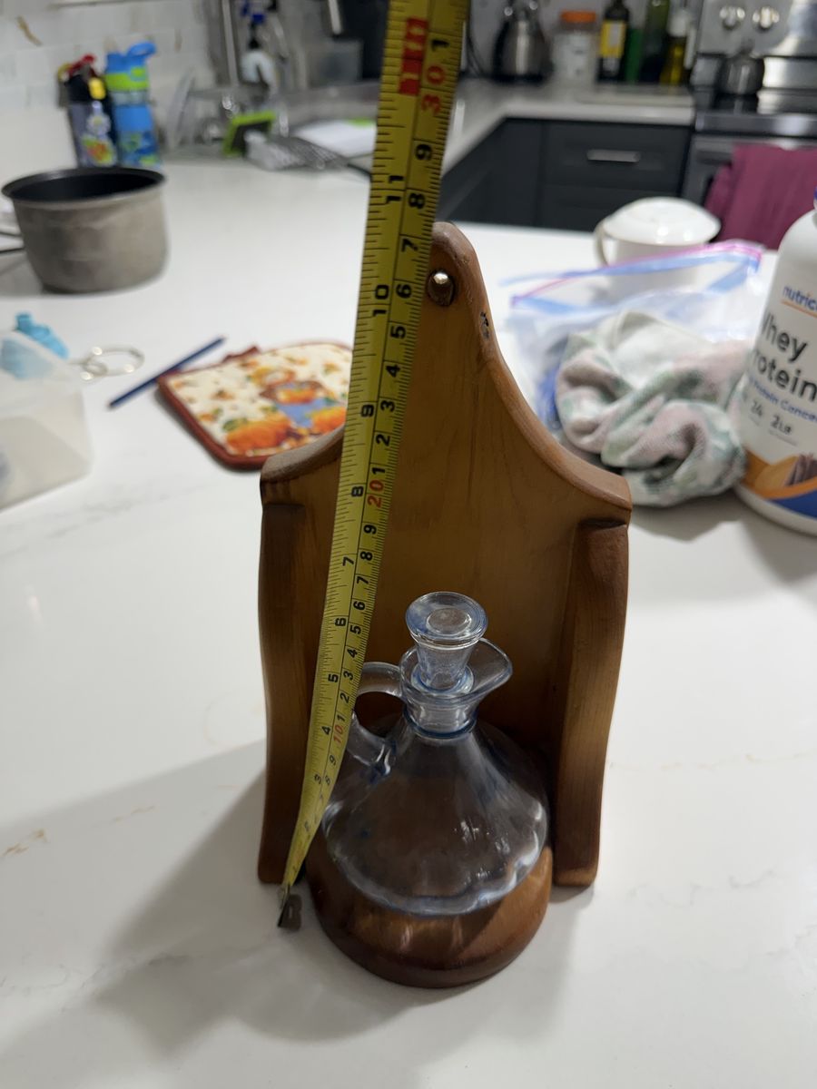 Vintage Wooden Wall-Mounted Oil & Vinegar Cruet Holder with Glass Dispenser