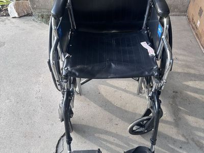 Medline Excel K1 Basic Manual Wheelchair - Black, Adjustable Footrests, Seat Cushion