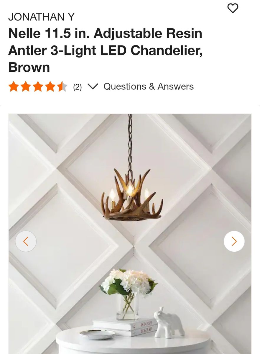 Jonathan Y Nelle 11.5" adjustable resin antler 3-light LED chandelier