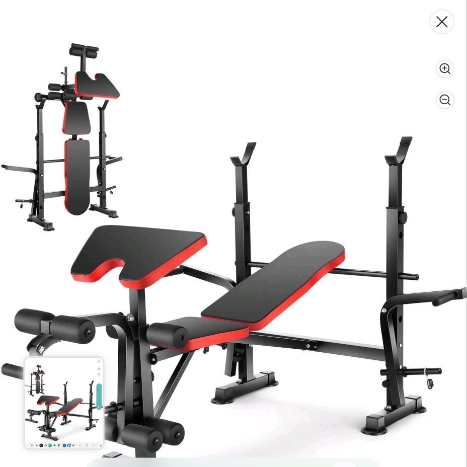 Multifunctional Adjustable Weight Bench with Squat Rack, Preacher Curl Pad & Leg Developer