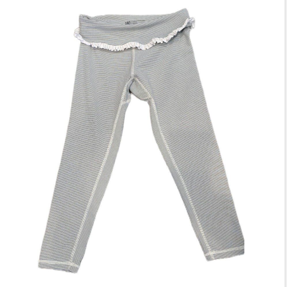 Albion Fit Wht/Blk Stripe Ruffle Fold Over Legging