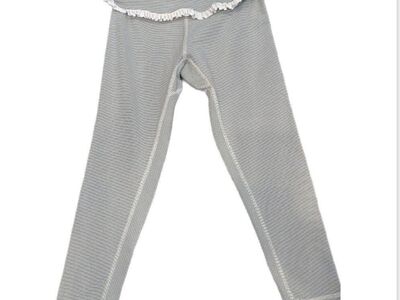 Albion Fit Wht/Blk Stripe Ruffle Fold Over Legging