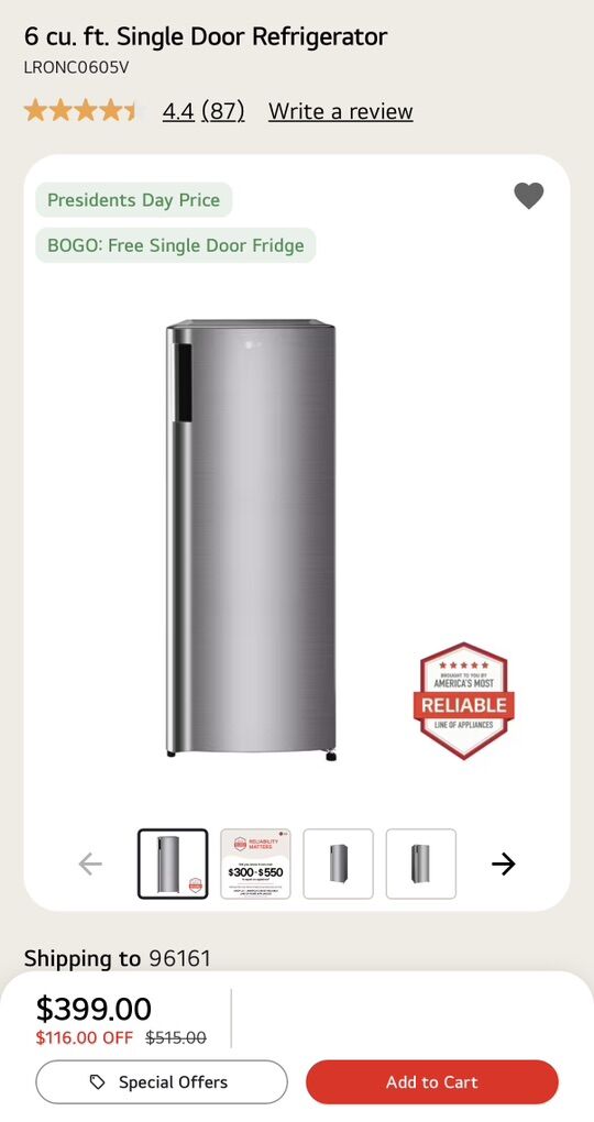 6 cu. ft. Single Door Refrigerator