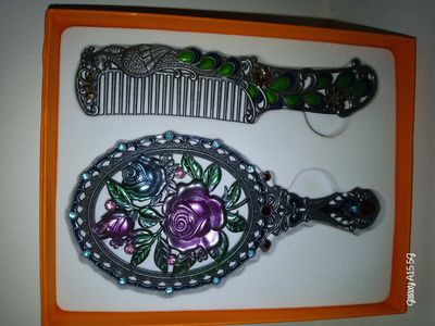 Vintage-Style Enamel Hand Mirror & Comb Set