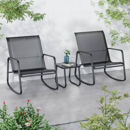 Ainfox 3-Piece Steel Patio Rocking Set, Black