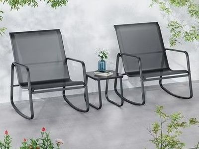 Ainfox 3-Piece Steel Patio Rocking Set, Black