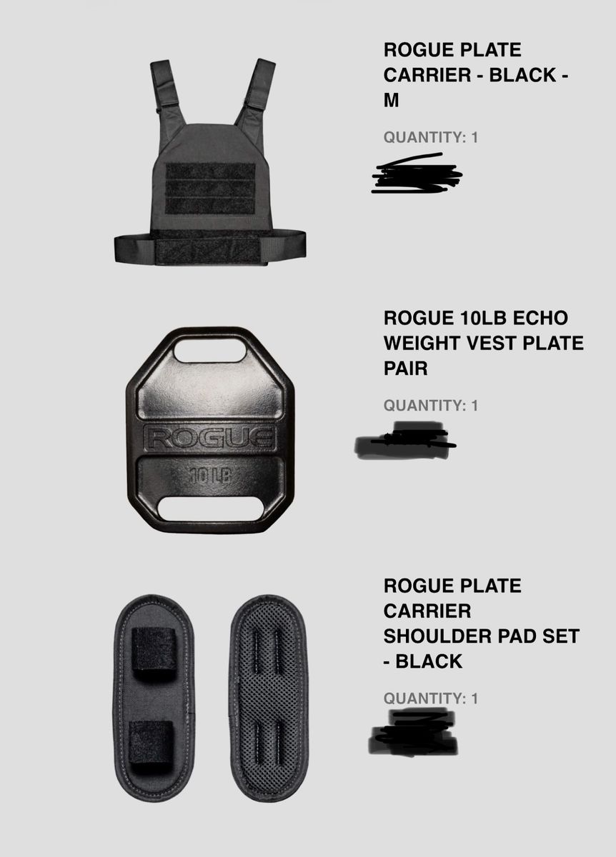 New - Rogue Black Plate Carrier Vest M with 10LB Echo Weight Plates & Shoulder Pads