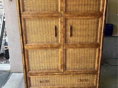 American of Martinsville bamboo wicker armoire