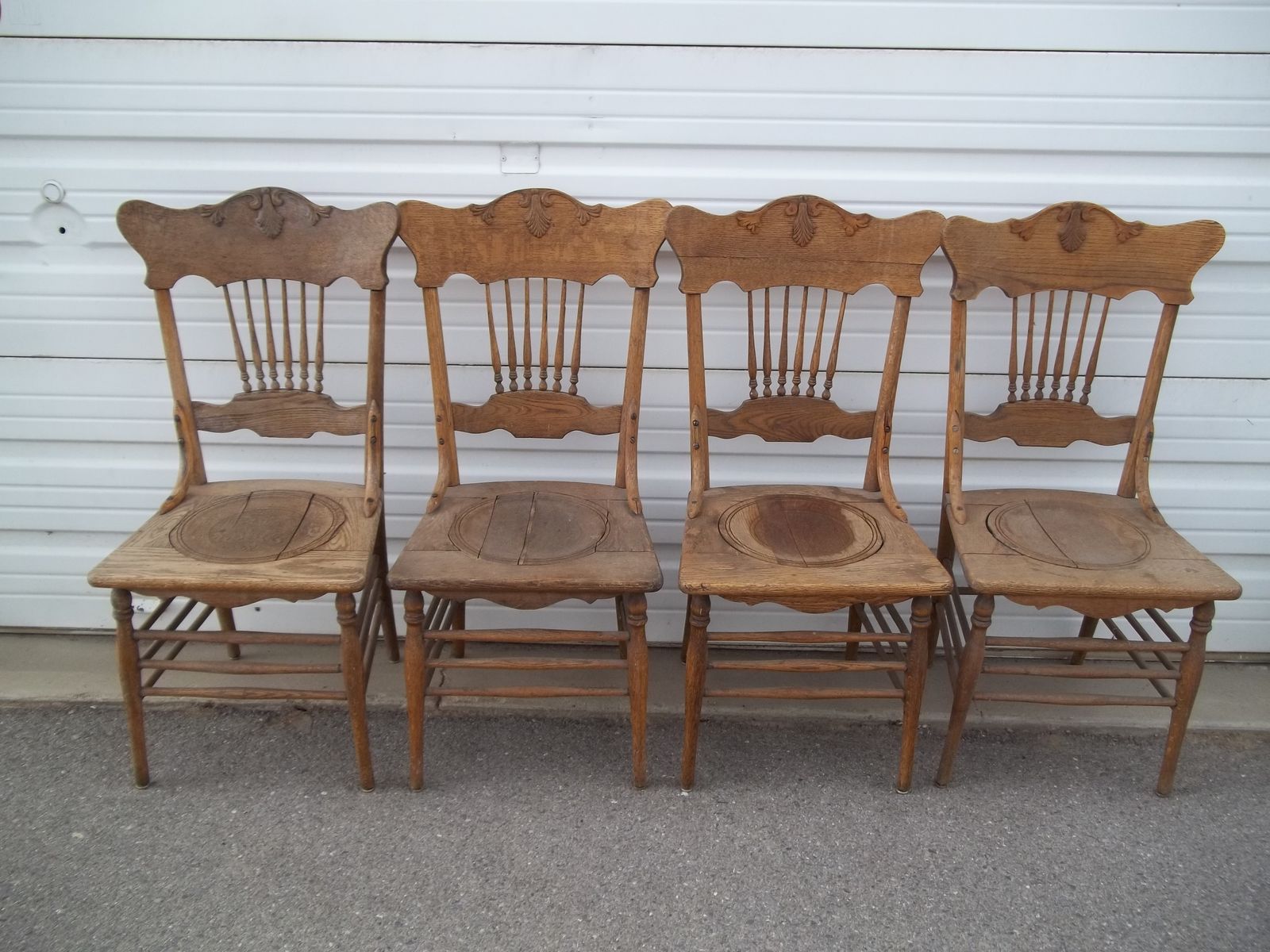 Antique Solid Oak Press Back Chairs