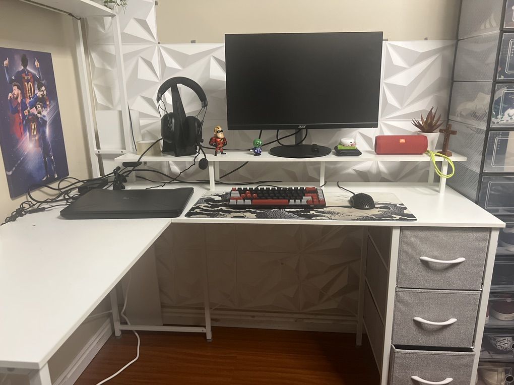 L Shaped White Desk