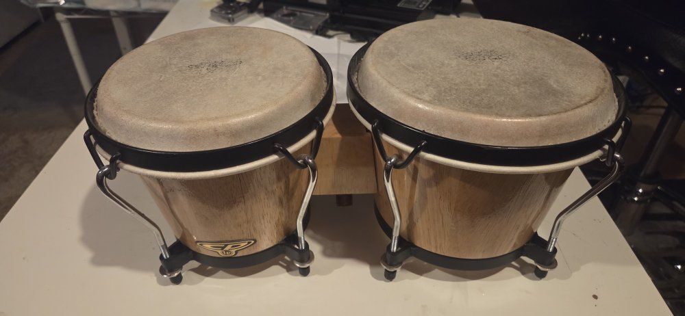 GP Percussion Bongo Drums - Light Wood Finish, Natural Heads, Musical Instrument