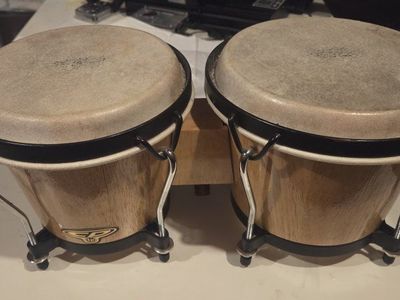 GP Percussion Bongo Drums - Light Wood Finish, Natural Heads, Musical Instrument
