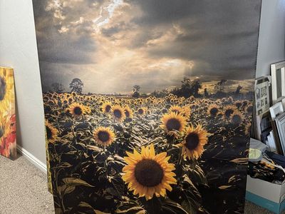 Large Sunflower Field Canvas Wall Art - Dramatic Sky, Farmhouse Decor, 30x40 inches