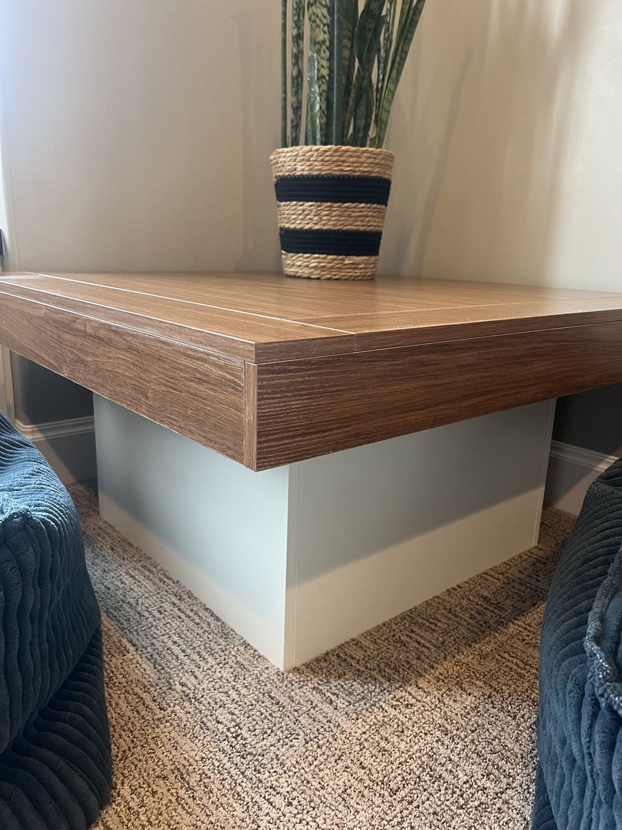 Coffee Table w/led  Brown faux Wood & White Base