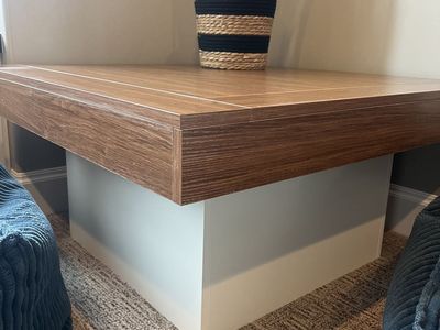 Coffee Table w/led Brown faux Wood & White Base