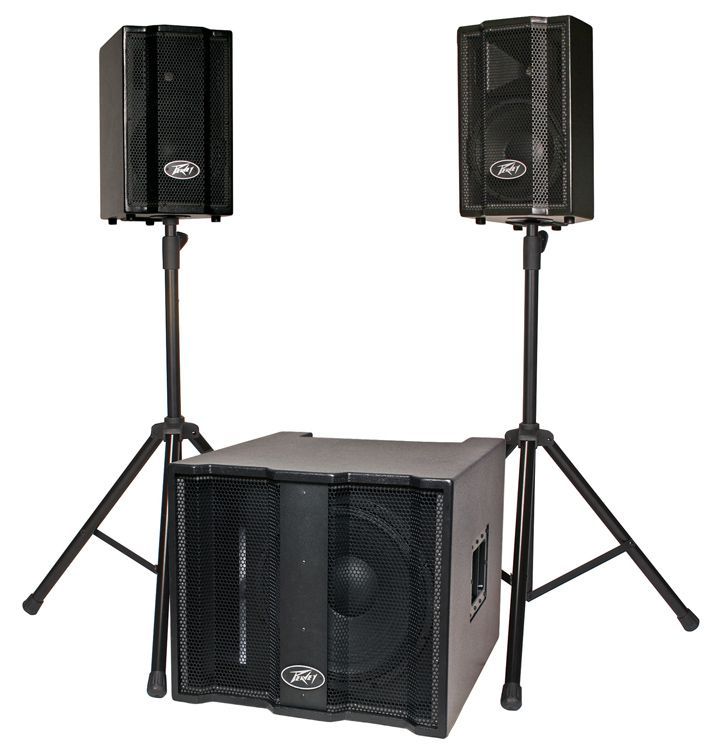 Peavey TriFlex II Sub and Satellites Speakers with stands and cover