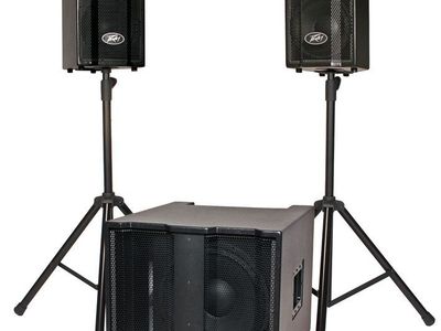 Peavey TriFlex II Sub and Satellites Speakers with stands and cover