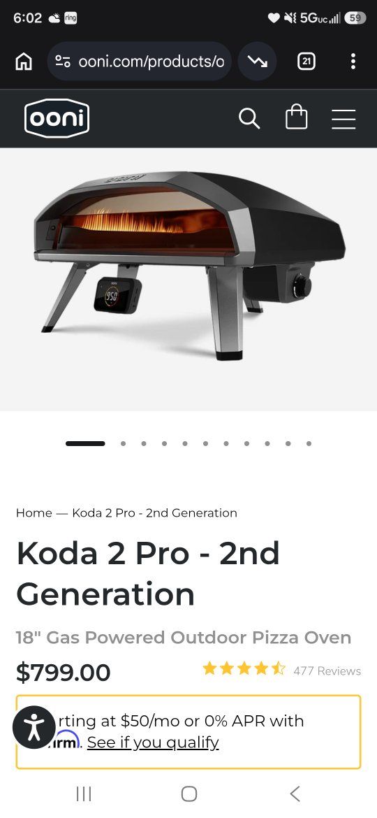 New Ooni Koda 2 Pro - 2nd Generation 18" Gas-Powered Outdoor Pizza Oven