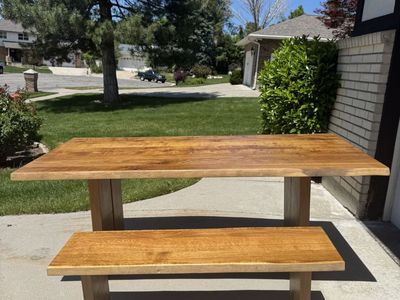 Solid wood dining room table and bench