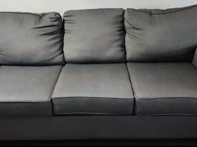 3-Seater Grey Fabric Couch Sofa with Rolled Arms - Good Condition
