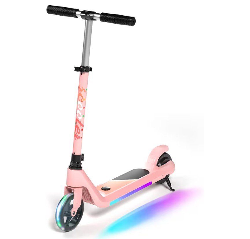 LINGTENG Pink Electric Scooter for Kids Age 6-9