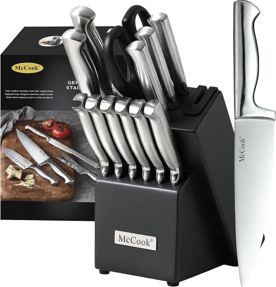 McCook Knife Set Sharp Kitchen Knife Block Set w Built-in Sharpener
