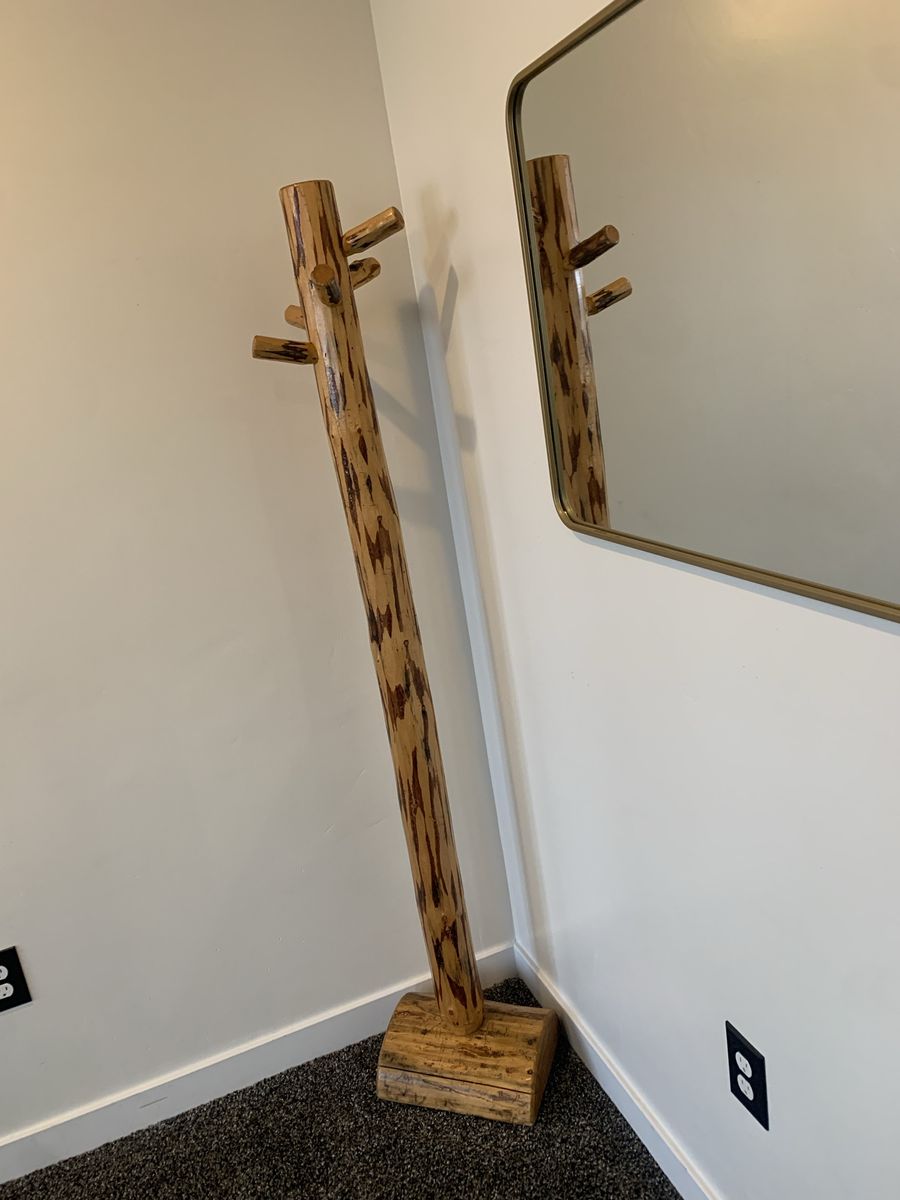 Rustic Log Wood Coat Rack Stand.
