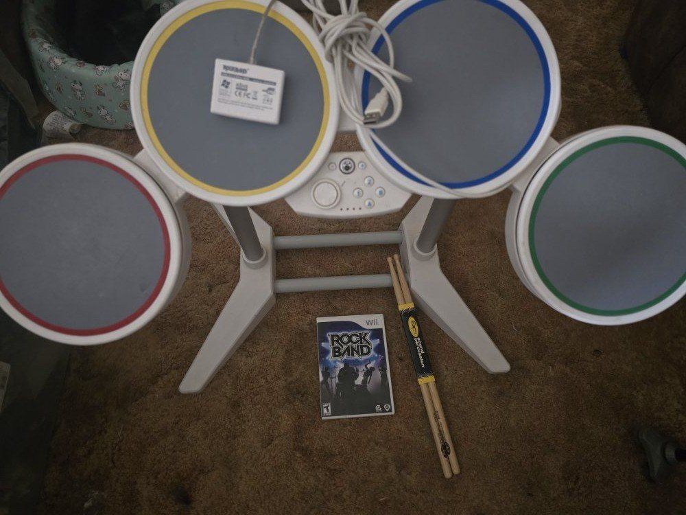 Rock Band Drum Set for Nintendo Wii with Rock Band Game & Drumsticks