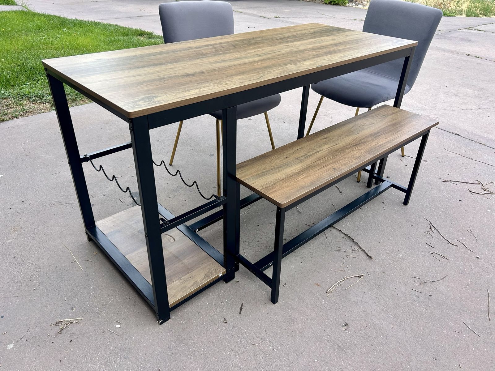 Dining Table Set with Wine Rack & Bench