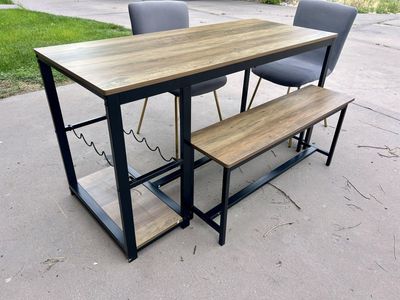 Dining Table Set with Wine Rack & Bench