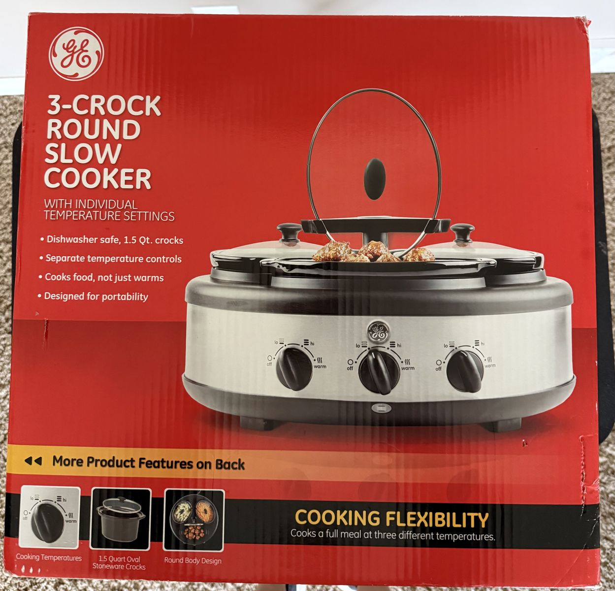 GE 3 Crock Round Slow Cooker