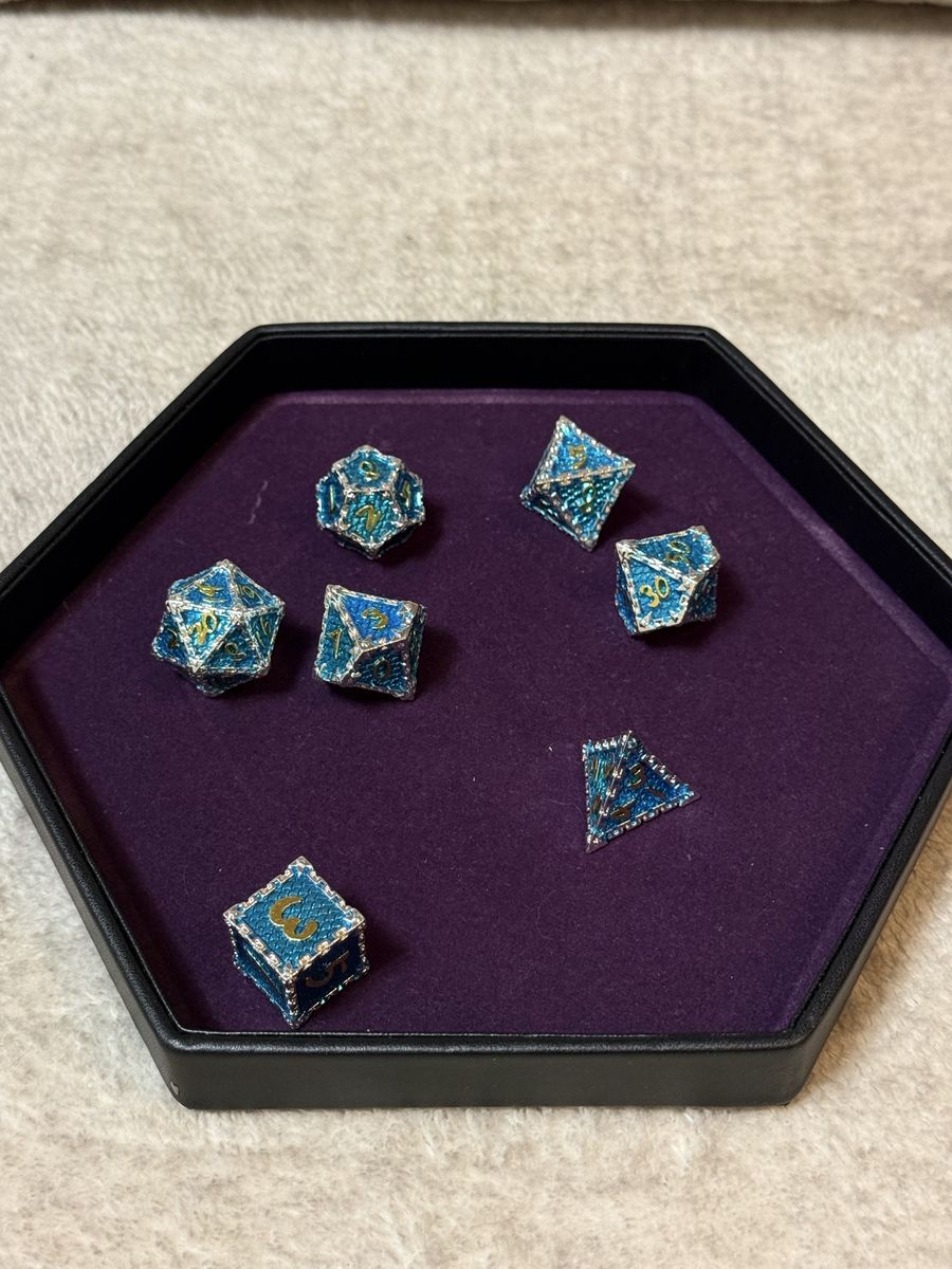 Metallic Blue and silver DND Dice Set | dragon scale dice