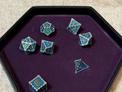 Metallic Blue and silver DND Dice Set | dragon scale dice
