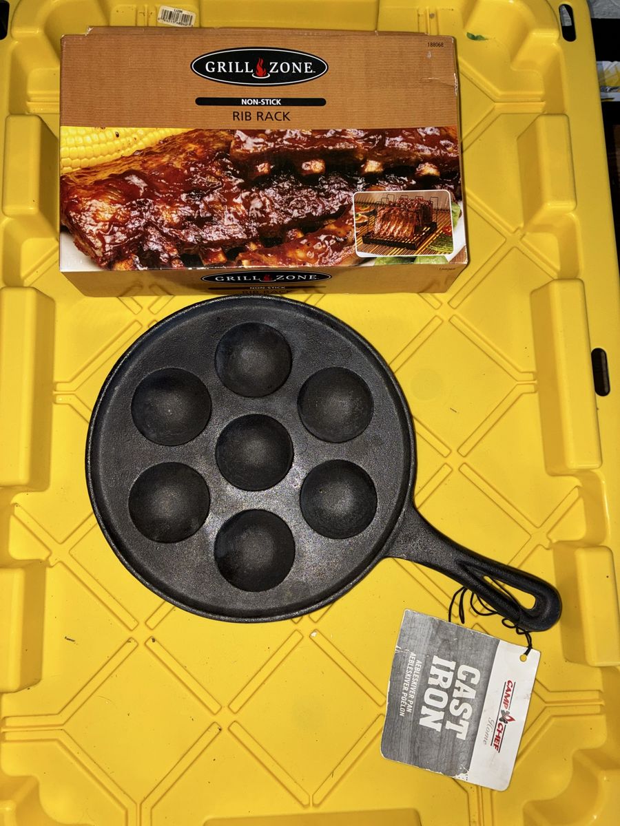 Camp Chef Cast Iron Aebleskiver Pan and Grill Zone Non-Stick Rib Rack