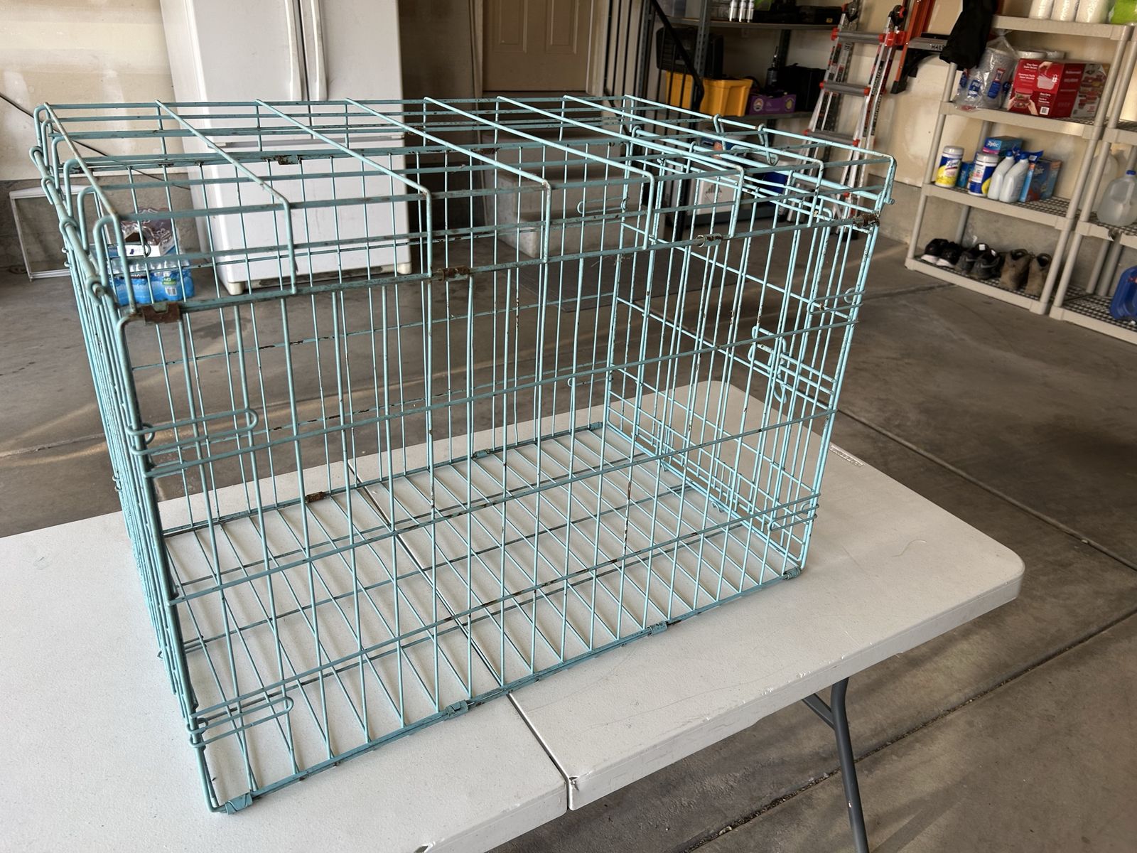Large Light Blue Wire Pet Crate - Collapsible Dog/Cat Kennel, Used
