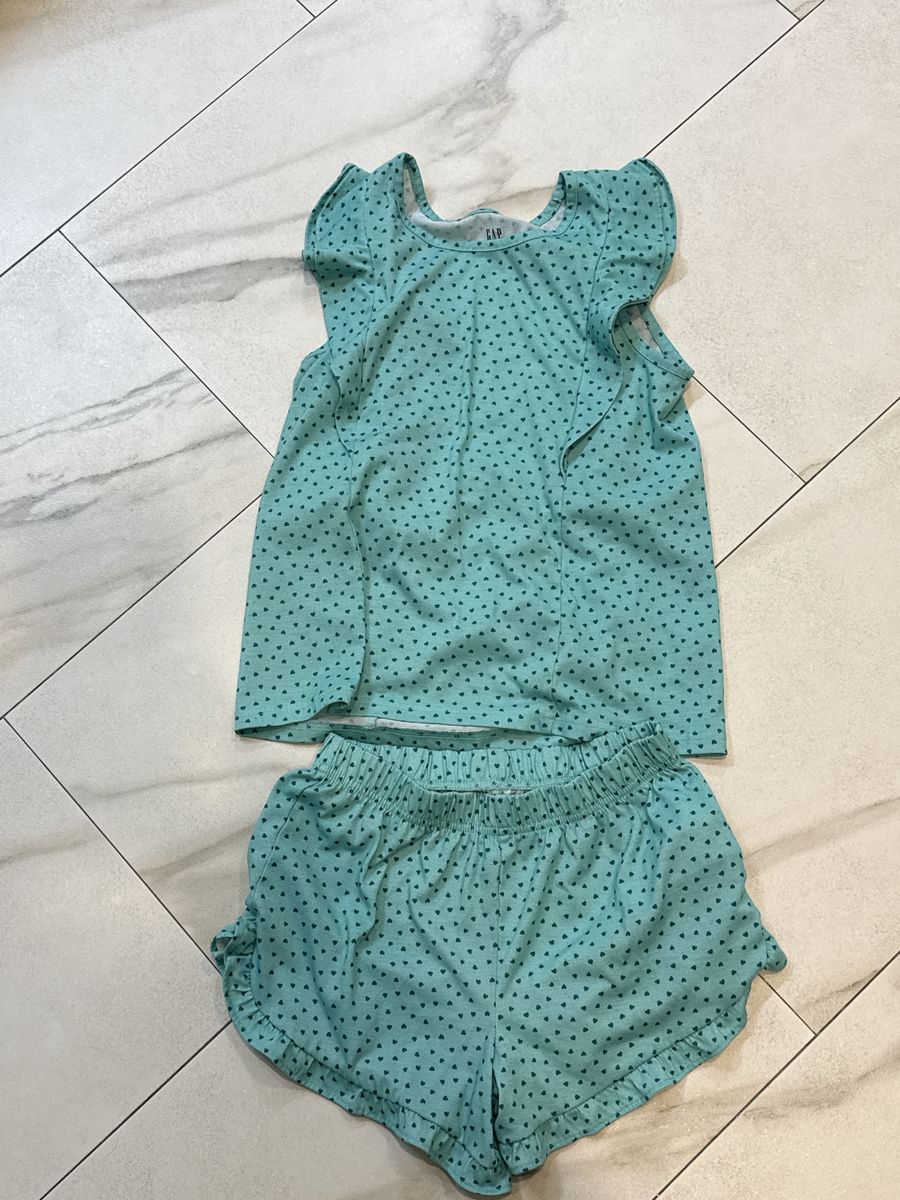 Gap Green Heart Print Pajama Set - Size 10
