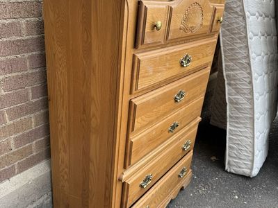 Wood Tall Dresser with 5 Drawers and Shell Carving Accent