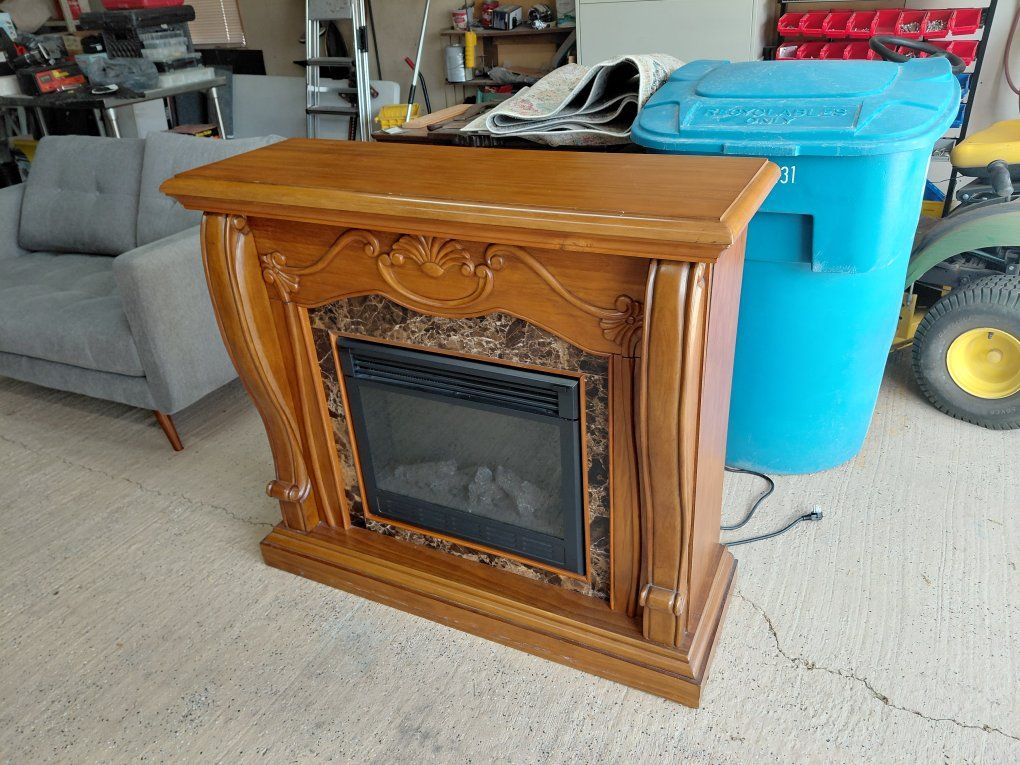 Elegant Wood Mantel Electric Fireplace w/ Faux Marble Surround - Adjustable Heat & Flame
