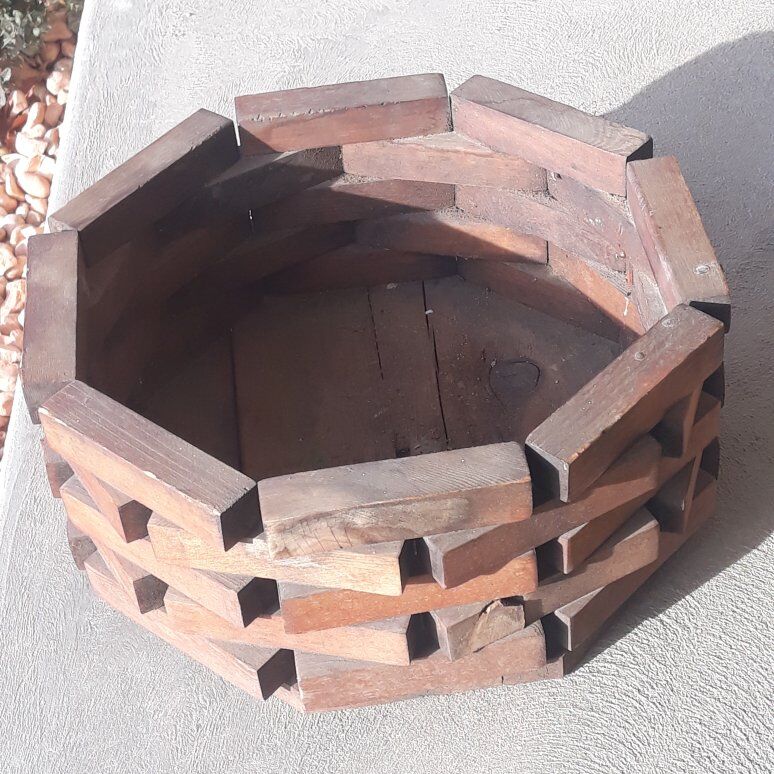 Vintage Mid Century Wooden Block Planter