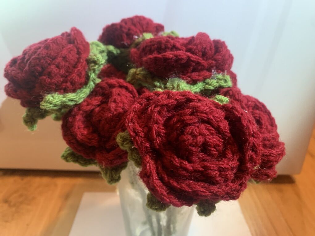 Ten Red Crochet Roses