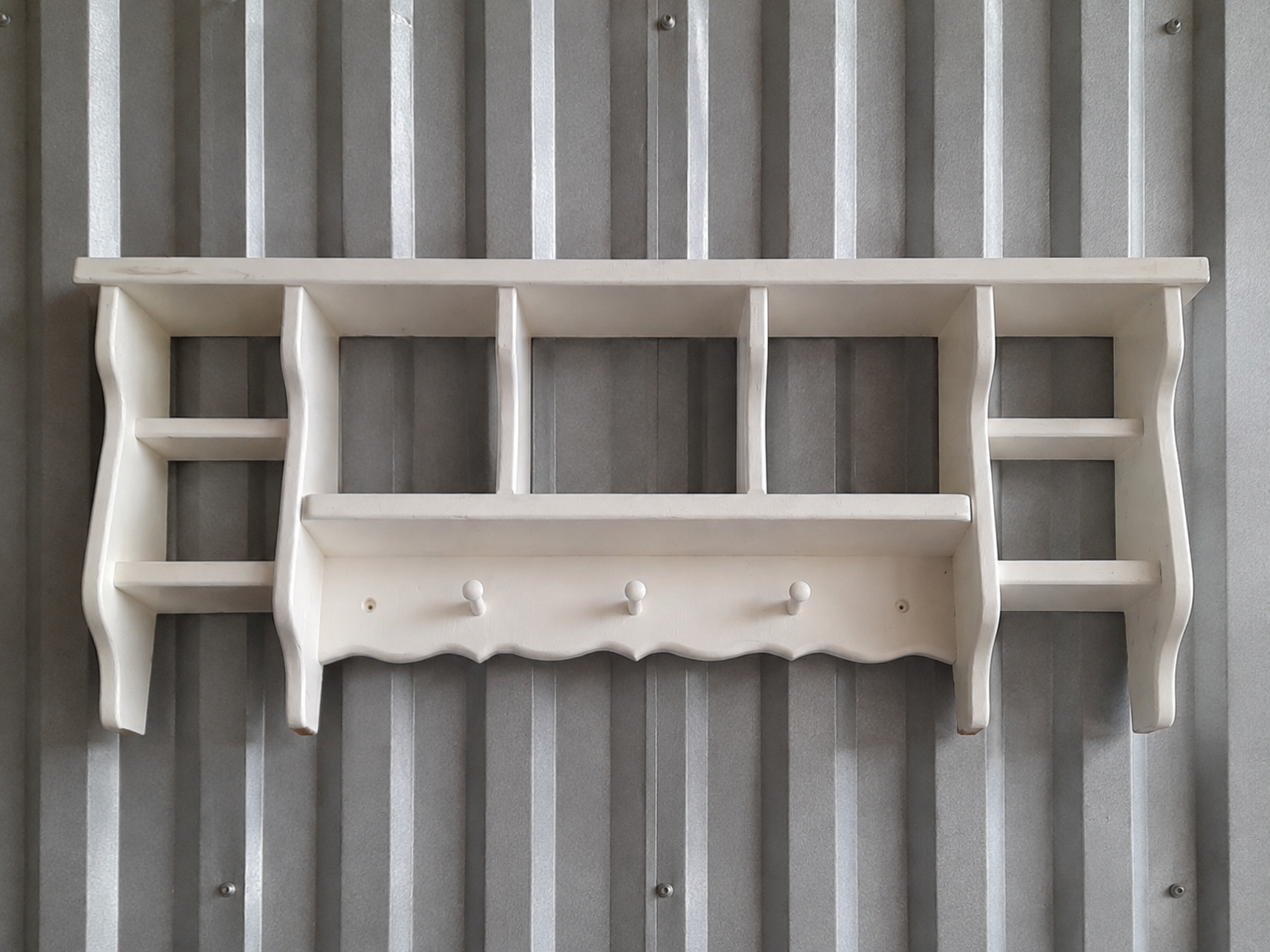 Vintage white painted hanging shelf