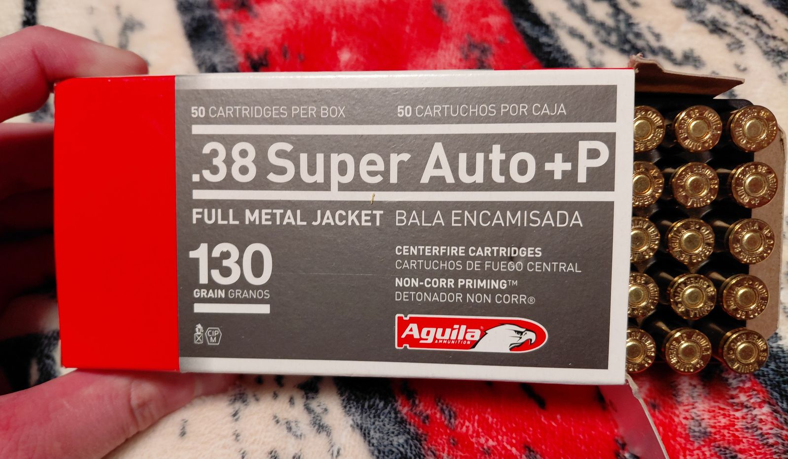 50rd box of .38 Super Auto +P ammo.