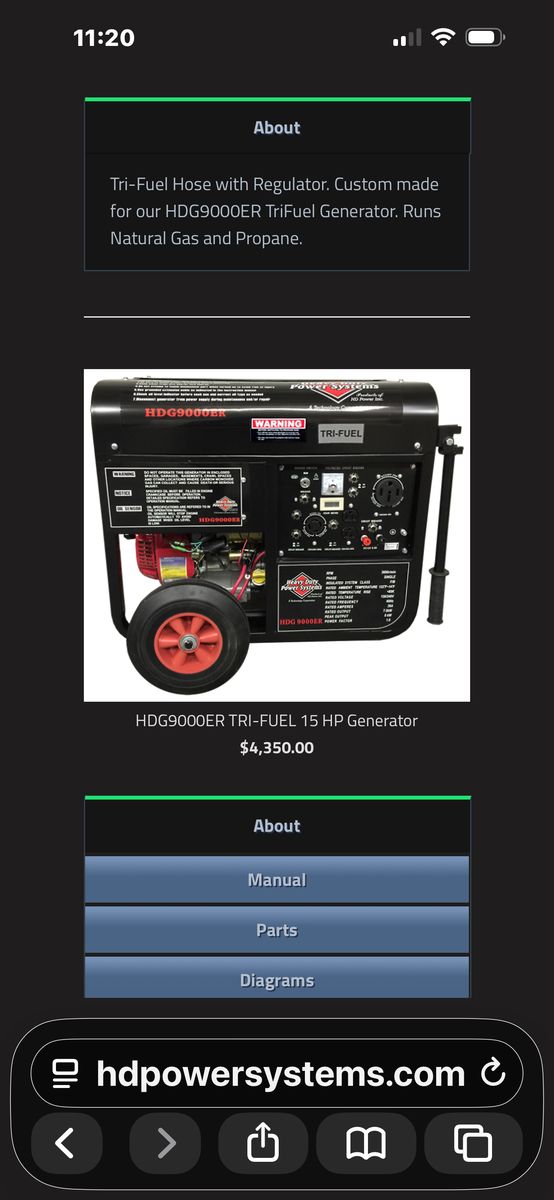 HDG9000ER TRI-FUEL 15 HP Gasoline Generator
