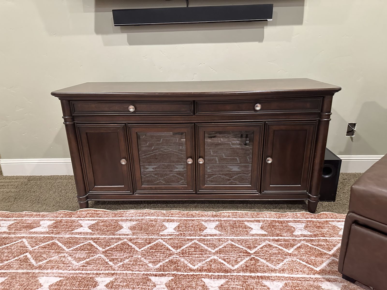 Dark Wood TV Stand Media Console with Cabinets and Drawers