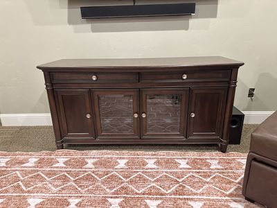 Dark Wood TV Stand Media Console with Cabinets and Drawers